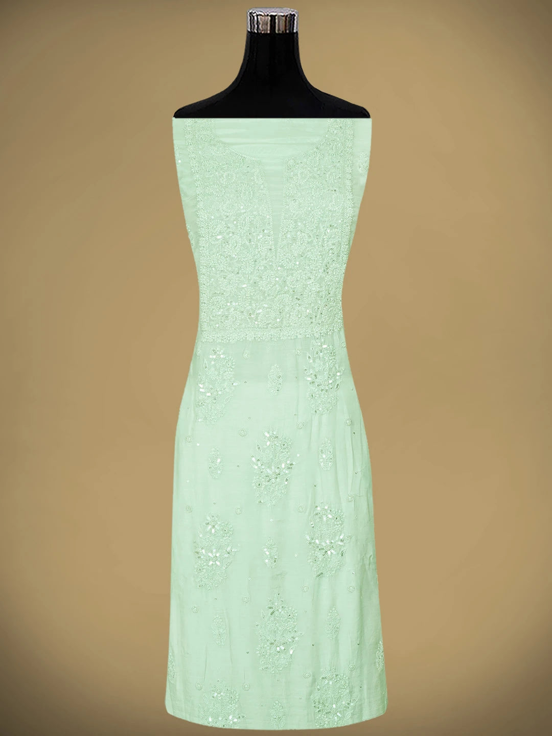 Ada Hand Embroidered Celedon Green Muslin Lucknowi Chikankari Unstitched Kurta Dupatta Set With Cutdana Work 01A643340