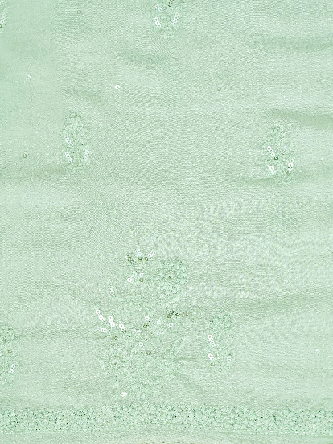 Ada Hand Embroidered Celedon Green Muslin Lucknowi Chikankari Unstitched Kurta Dupatta Set With Cutdana Work 01A643340