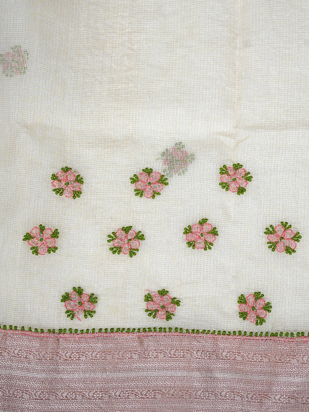 Ada Hand Embroidered Fawn Chanderi Lucknowi Chikankari Saree With Blouse 01A867935