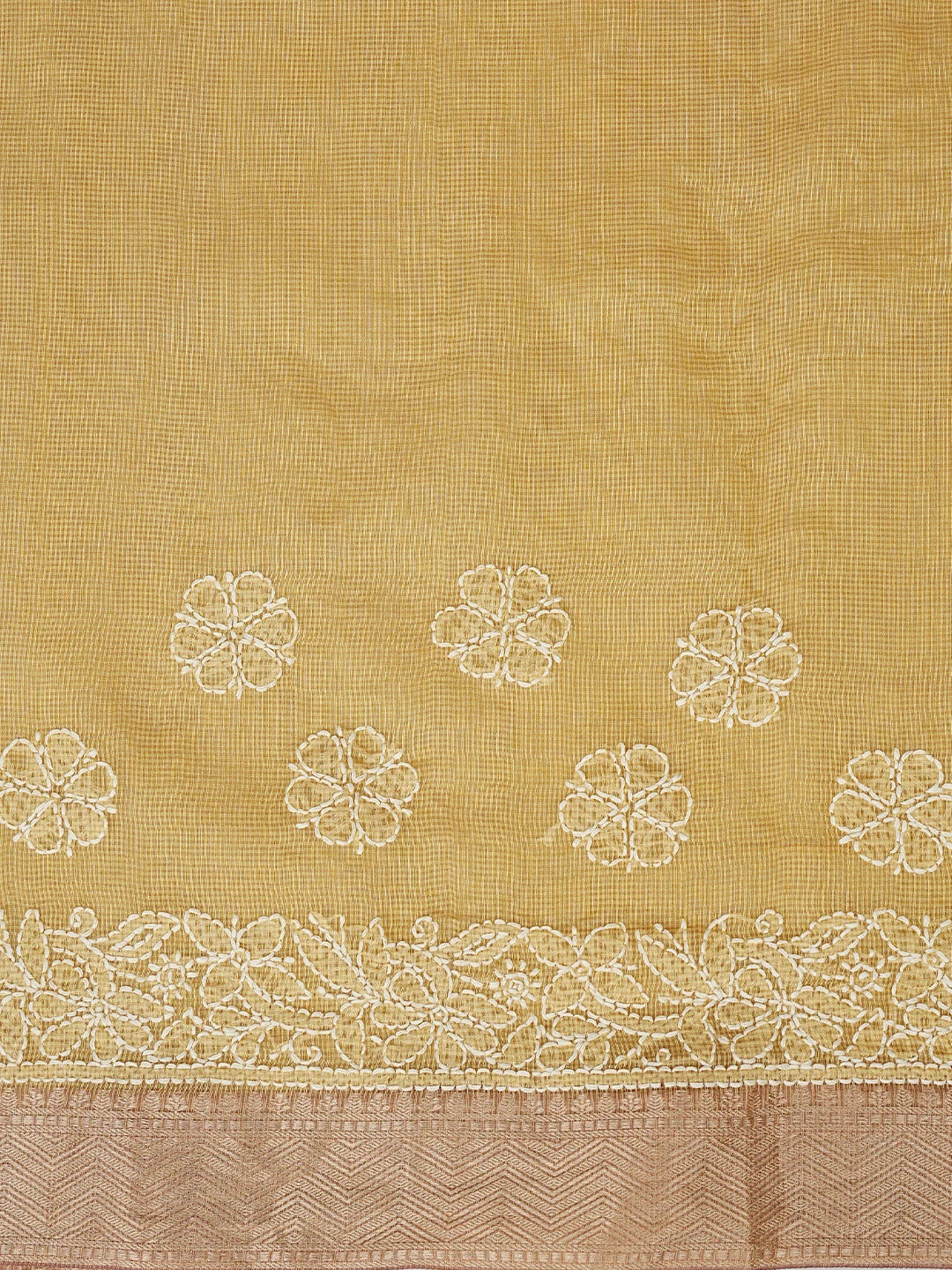 Ada Hand Embroidered Arylide Yellow Chanderi Lucknowi Chikankari Saree With Blouse 01A869707
