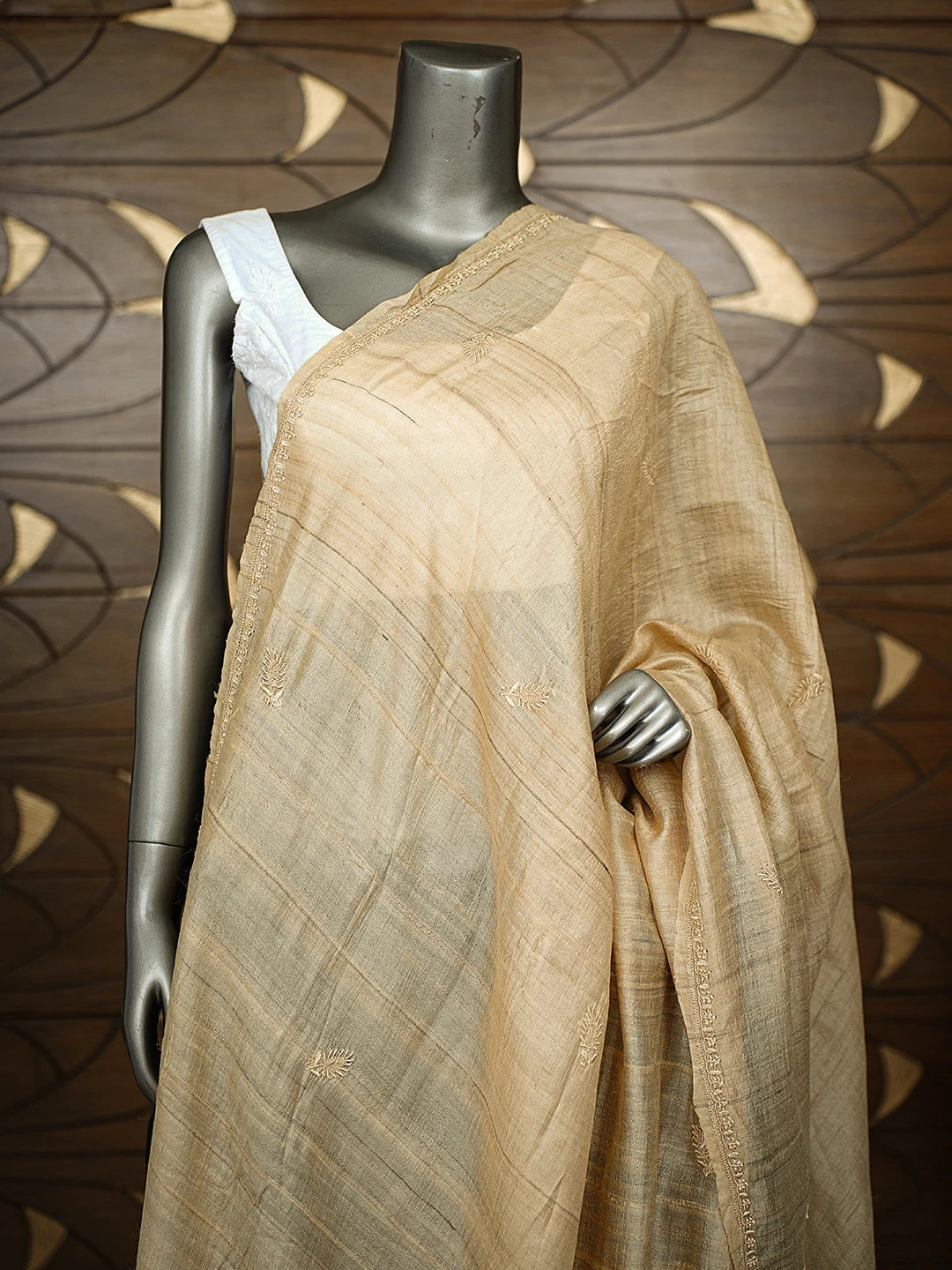 Ada Hand Embroidered Fawn Khadi Silk Lucknowi Chikankari Dupatta 01A722779