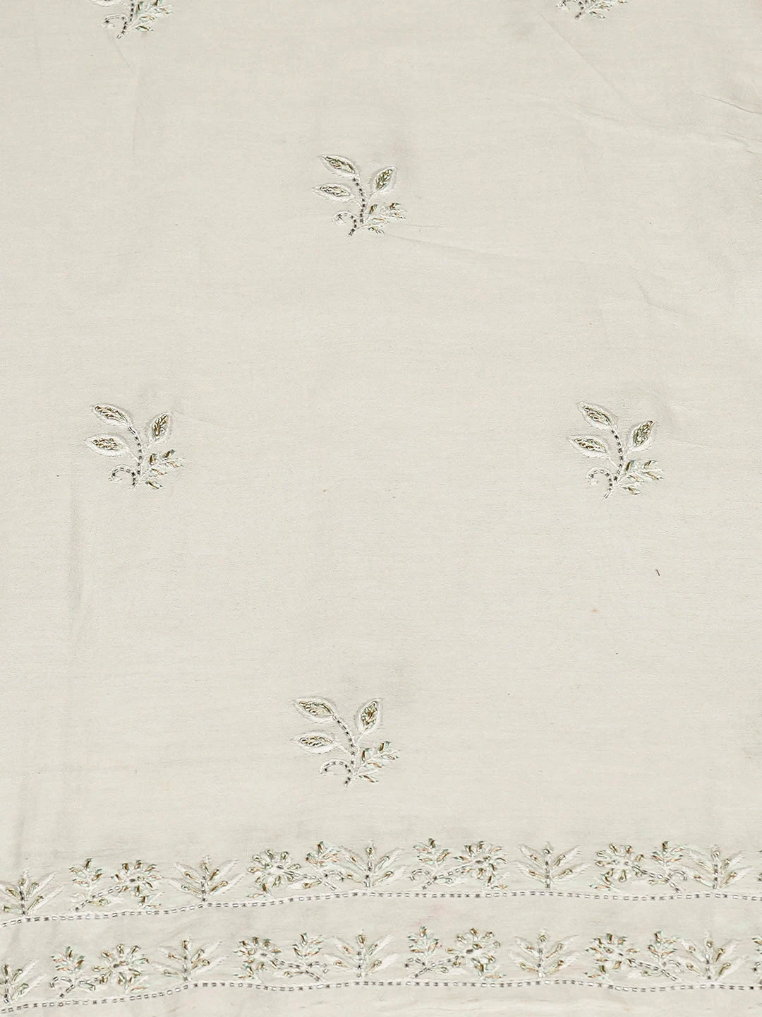 Ada Hand Embroidered White Old Lace Chanderi Lucknowi Chikankari Unstitched Kurta Dupatta Set With Cutdana Work 01A537601