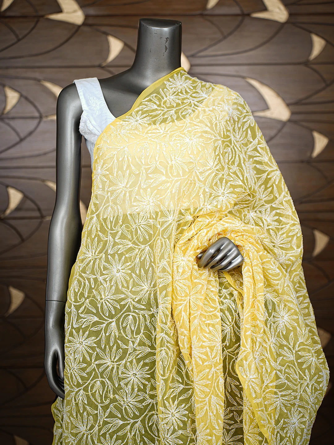 Ada Hand Embroidered Yellow Georgette Lucknowi Chikankari Dupatta 01A859608