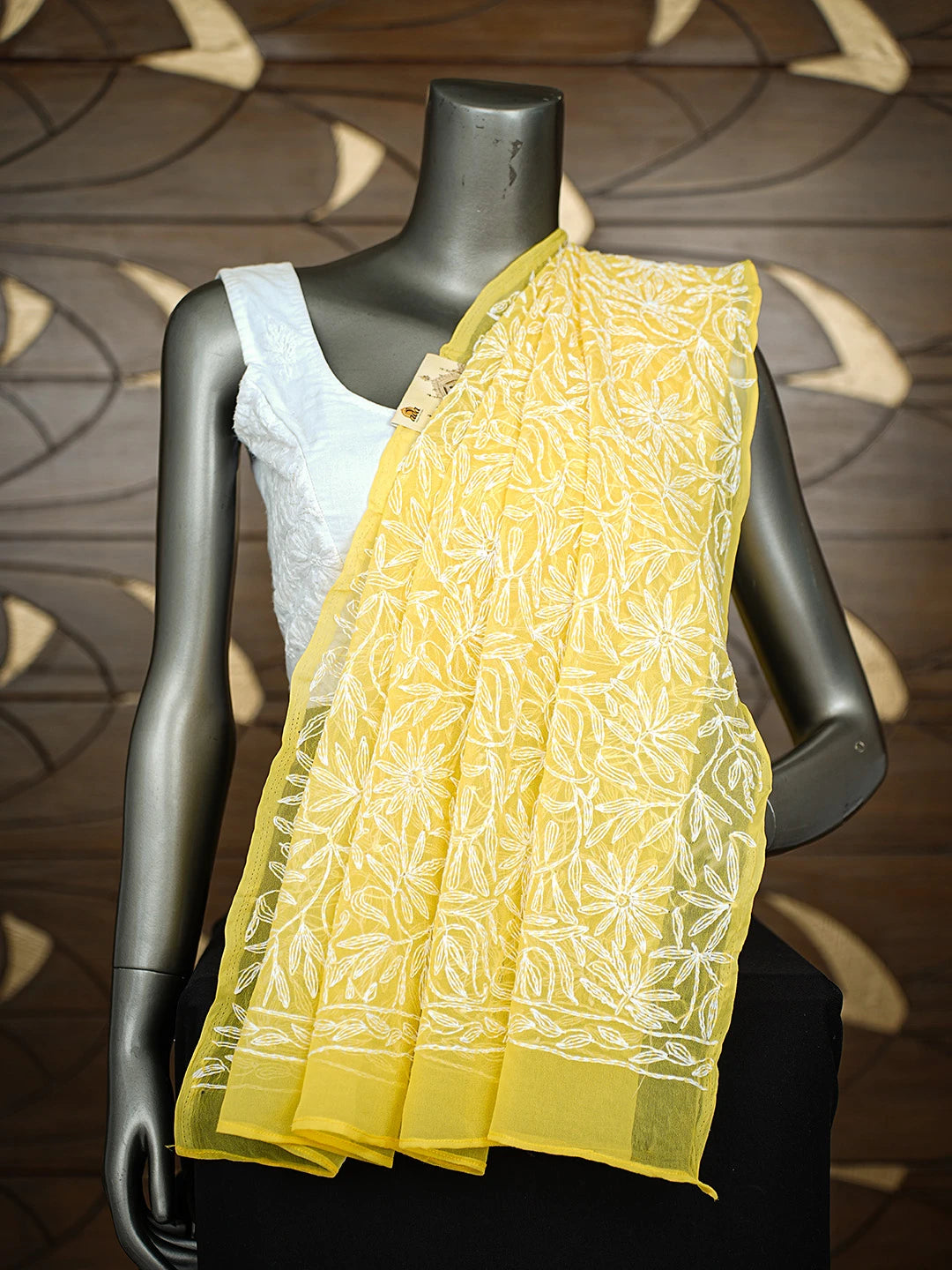 Ada Hand Embroidered Yellow Georgette Lucknowi Chikankari Dupatta 01A859608