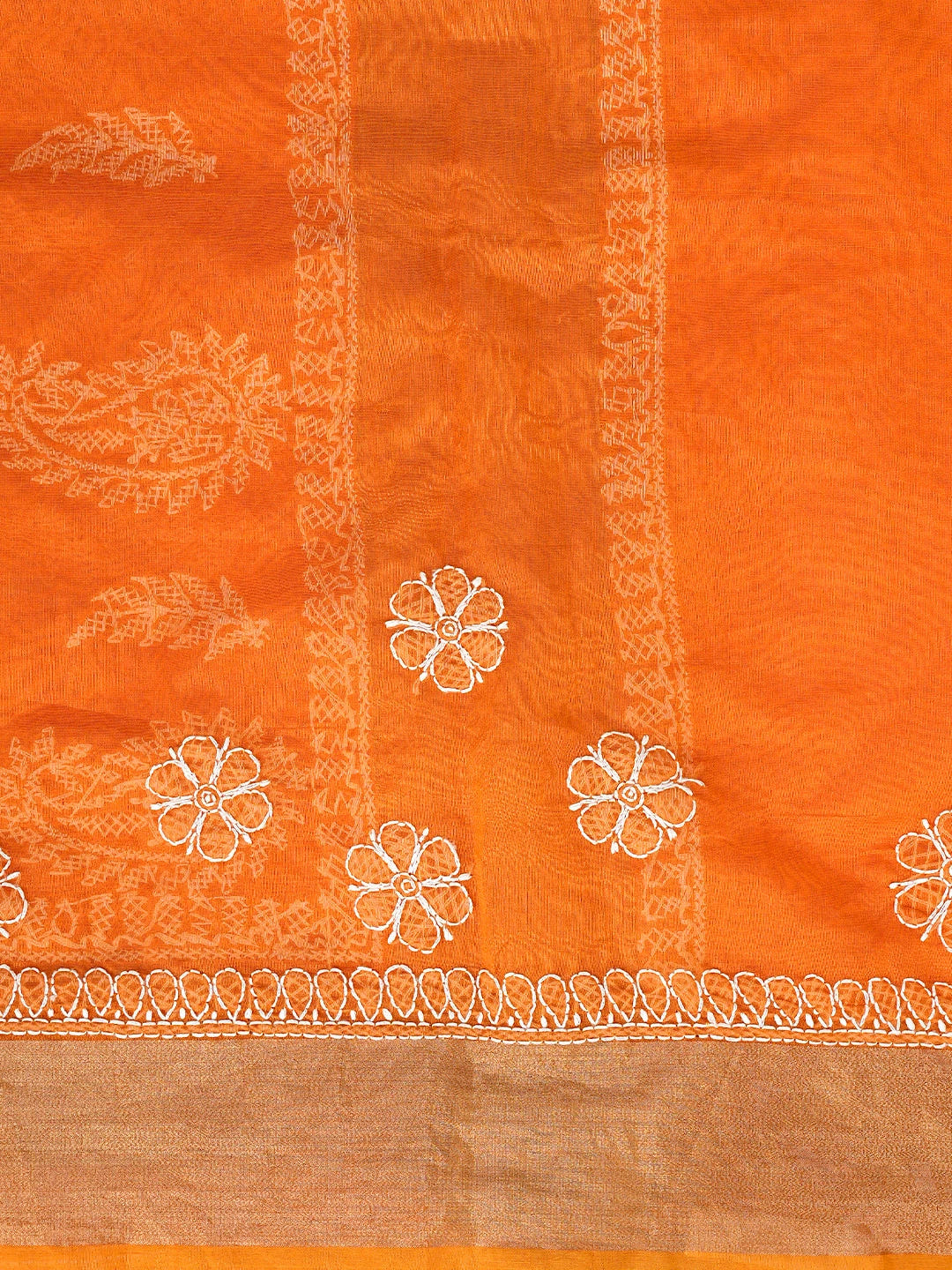 Ada Hand Embroidered Orange Chanderi Lucknowi Chikankari Saree With Blouse 01A878649