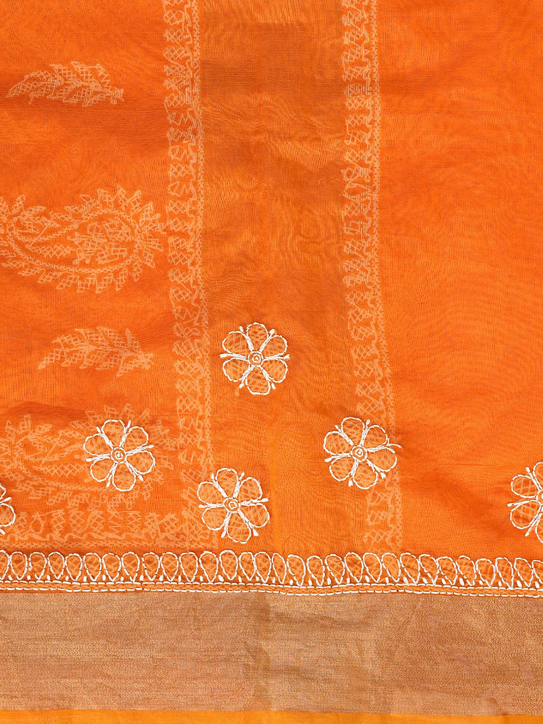 Ada Hand Embroidered Orange Chanderi Lucknowi Chikankari Saree With Blouse 01A878649