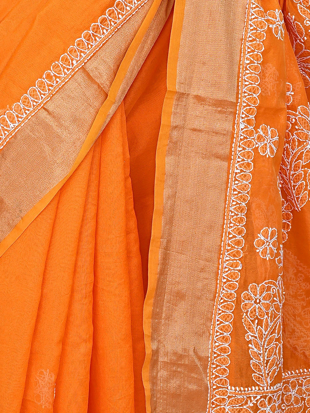Ada Hand Embroidered Orange Chanderi Lucknowi Chikankari Saree With Blouse 01A878649