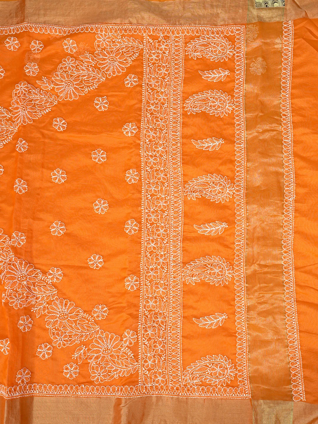 Ada Hand Embroidered Orange Chanderi Lucknowi Chikankari Saree With Blouse 01A878649