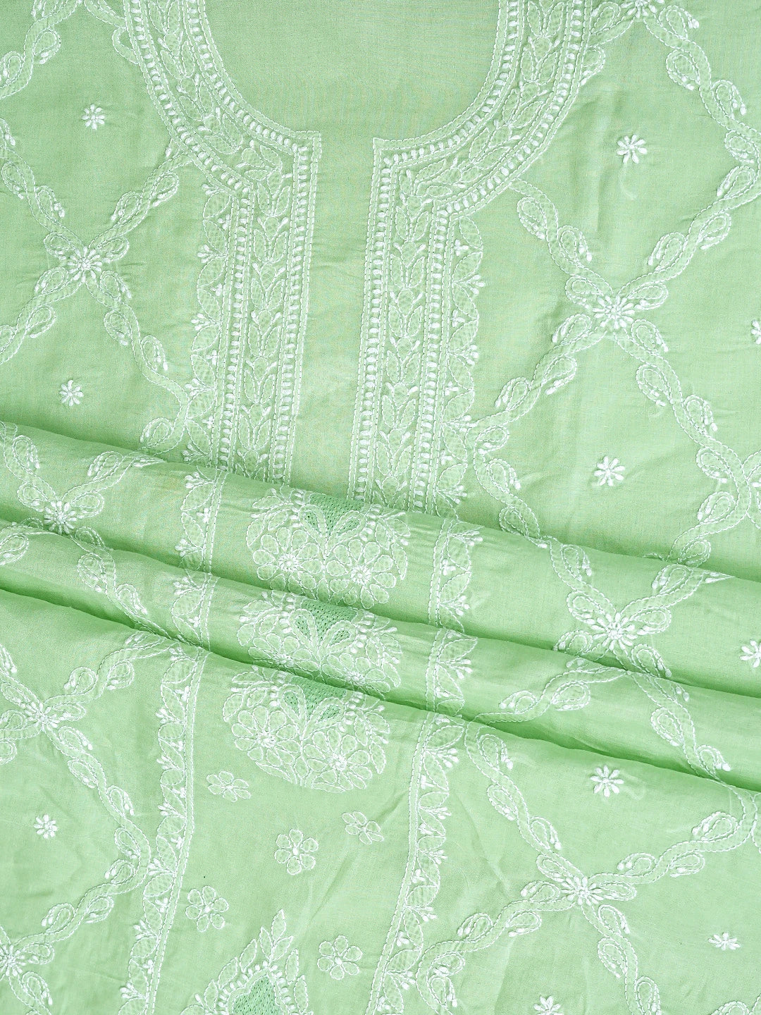 Ada Hand Embroidered Light Green Cotton Lucknowi Chikankari Unstitched Suit Piece 01A869347