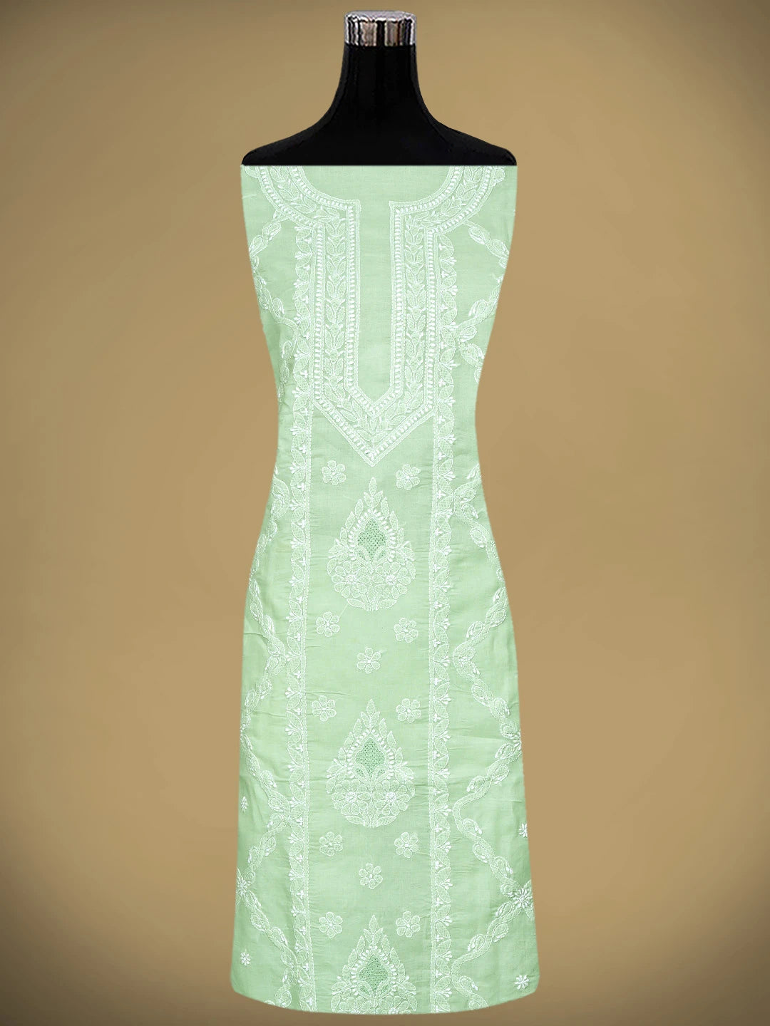 Ada Hand Embroidered Light Green Cotton Lucknowi Chikankari Unstitched Suit Piece 01A869347