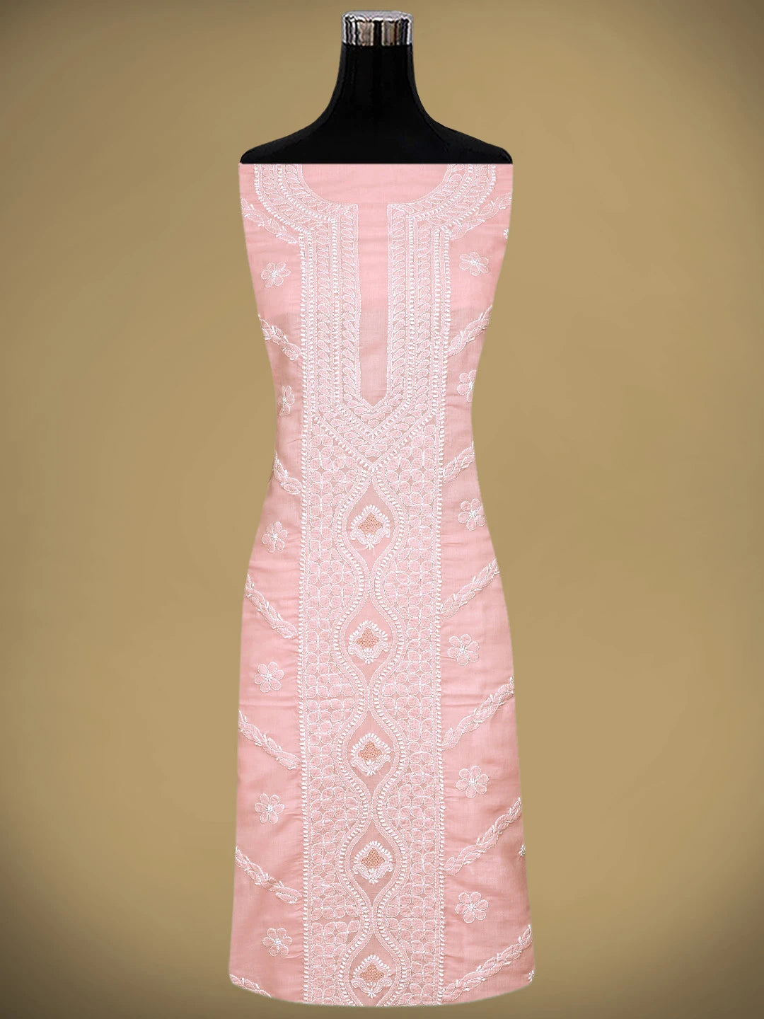 Ada Hand Embroidered Peach Pink Cotton Lucknowi Chikankari Unstitched Suit Piece 01A869352