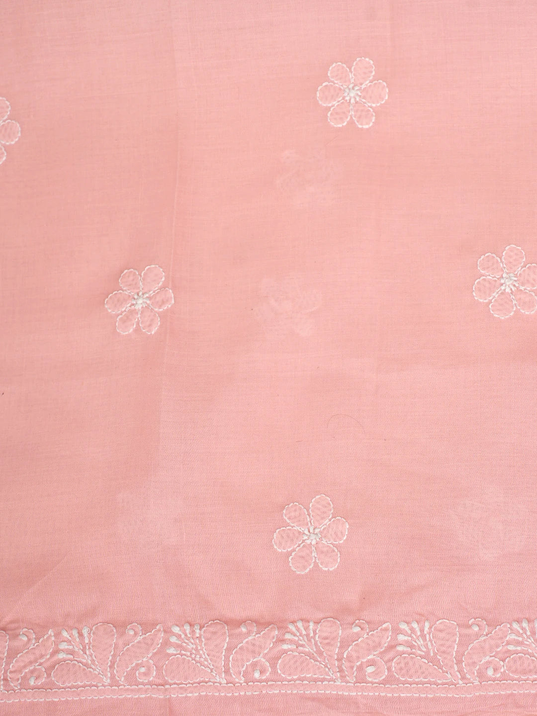 Ada Hand Embroidered Peach Pink Cotton Lucknowi Chikankari Unstitched Suit Piece 01A869352