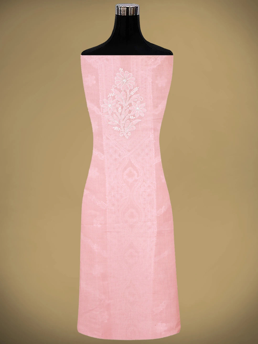 Ada Hand Embroidered Peach Pink Cotton Lucknowi Chikankari Unstitched Suit Piece 01A869352