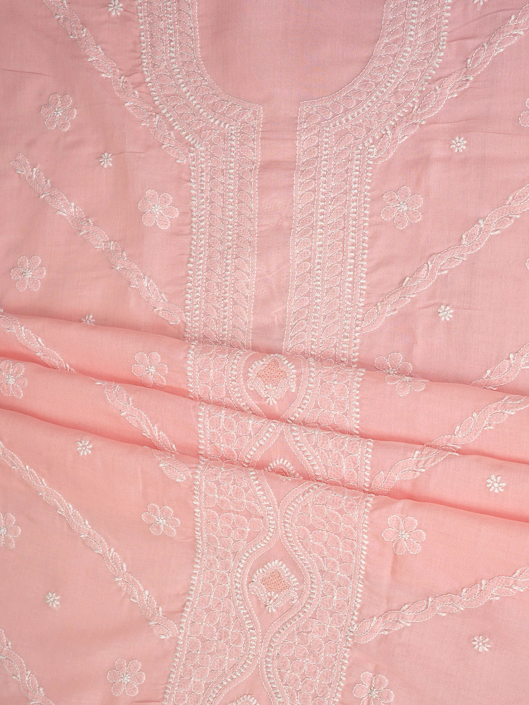 Ada Hand Embroidered Peach Pink Cotton Lucknowi Chikankari Unstitched Suit Piece 01A869352
