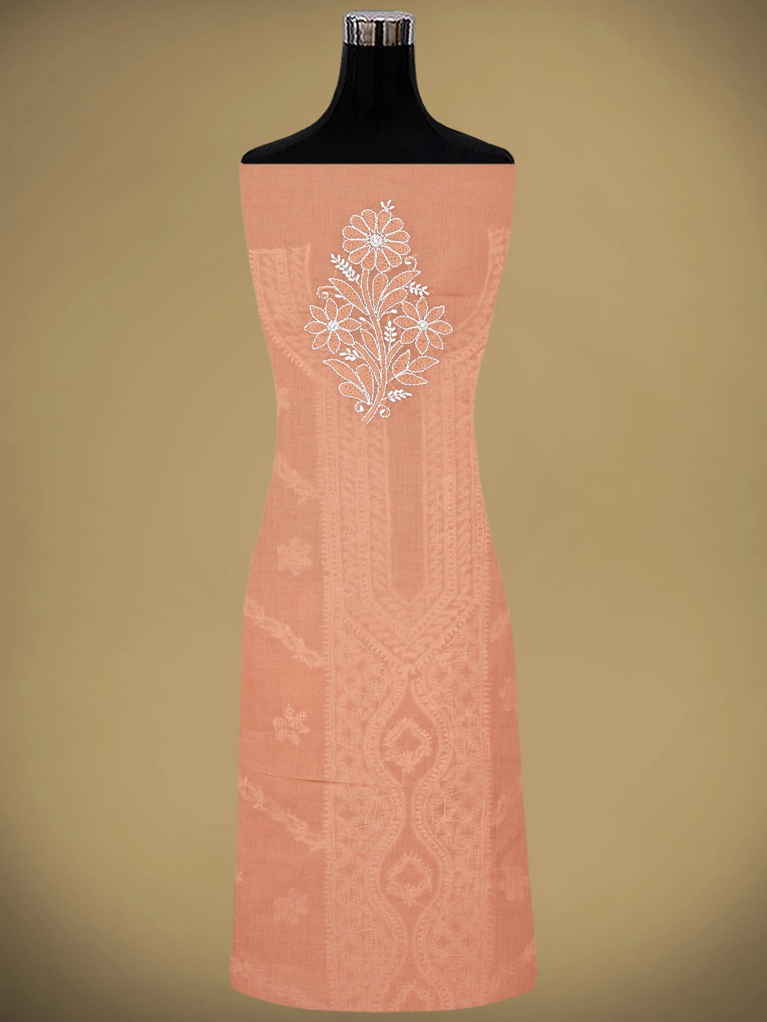 Ada Hand Embroidered Rust Cotton Lucknowi Chikankari Unstitched Suit Piece 01A869350