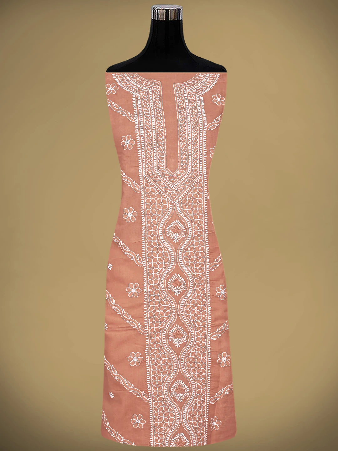 Ada Hand Embroidered Rust Cotton Lucknowi Chikankari Unstitched Suit Piece 01A869350