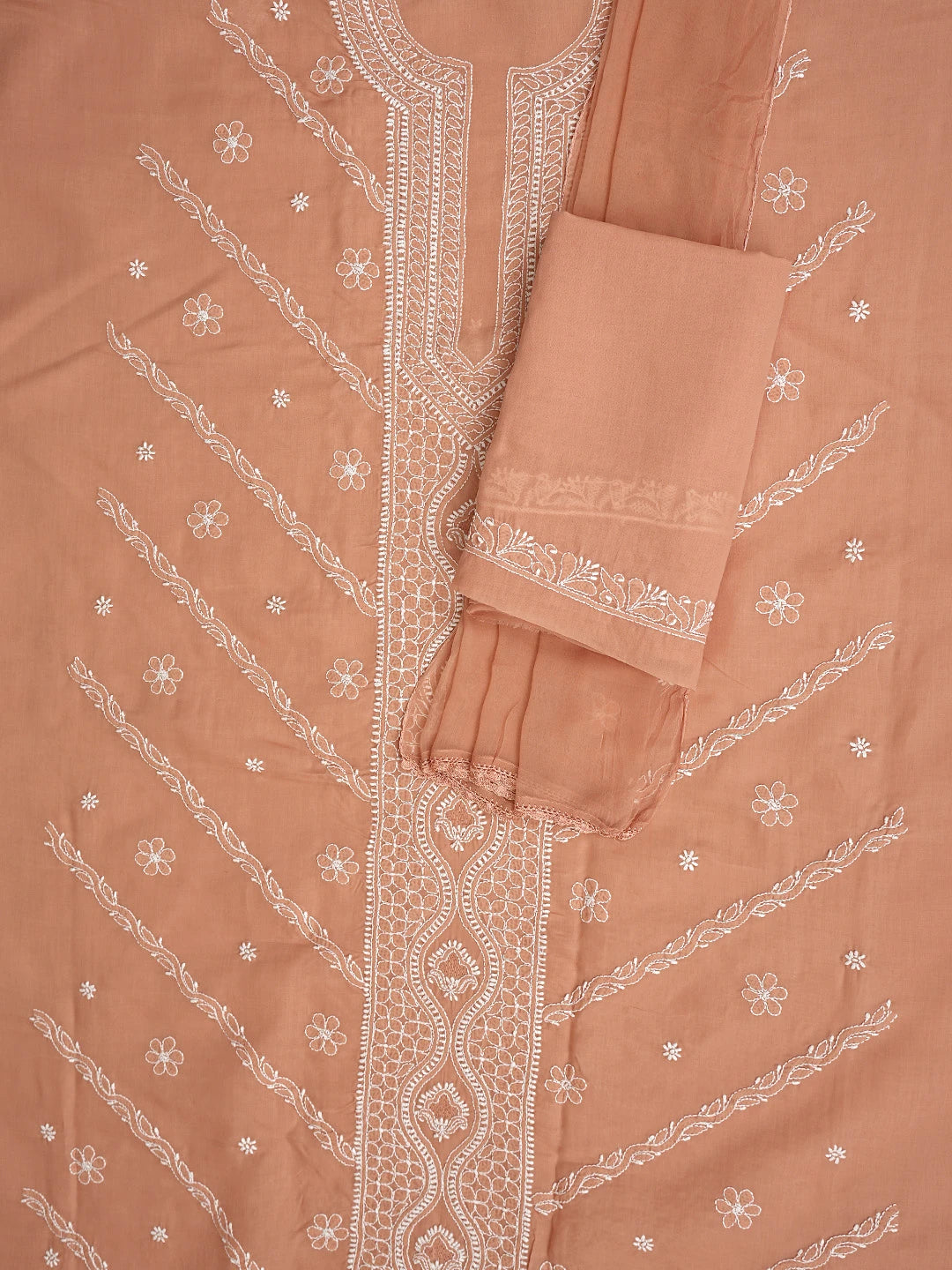 Ada Hand Embroidered Rust Cotton Lucknowi Chikankari Unstitched Suit Piece 01A869350