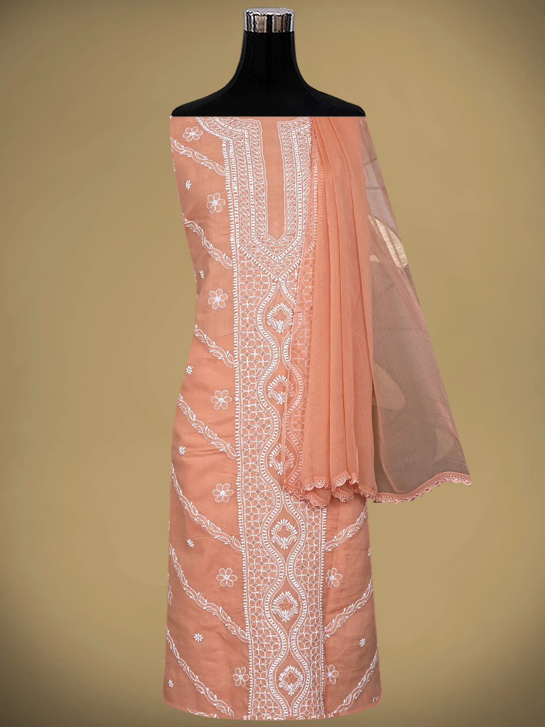 Ada Hand Embroidered Rust Cotton Lucknowi Chikankari Unstitched Suit Piece 01A869350