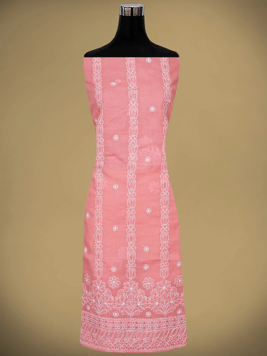 Ada Hand Embroidered Peach Cotton Lucknowi Chikankari Unstitched Suit Piece 01A881403