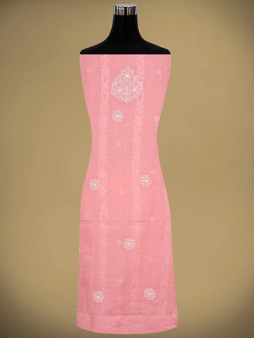 Ada Hand Embroidered Peach Cotton Lucknowi Chikankari Unstitched Suit Piece 01A881403
