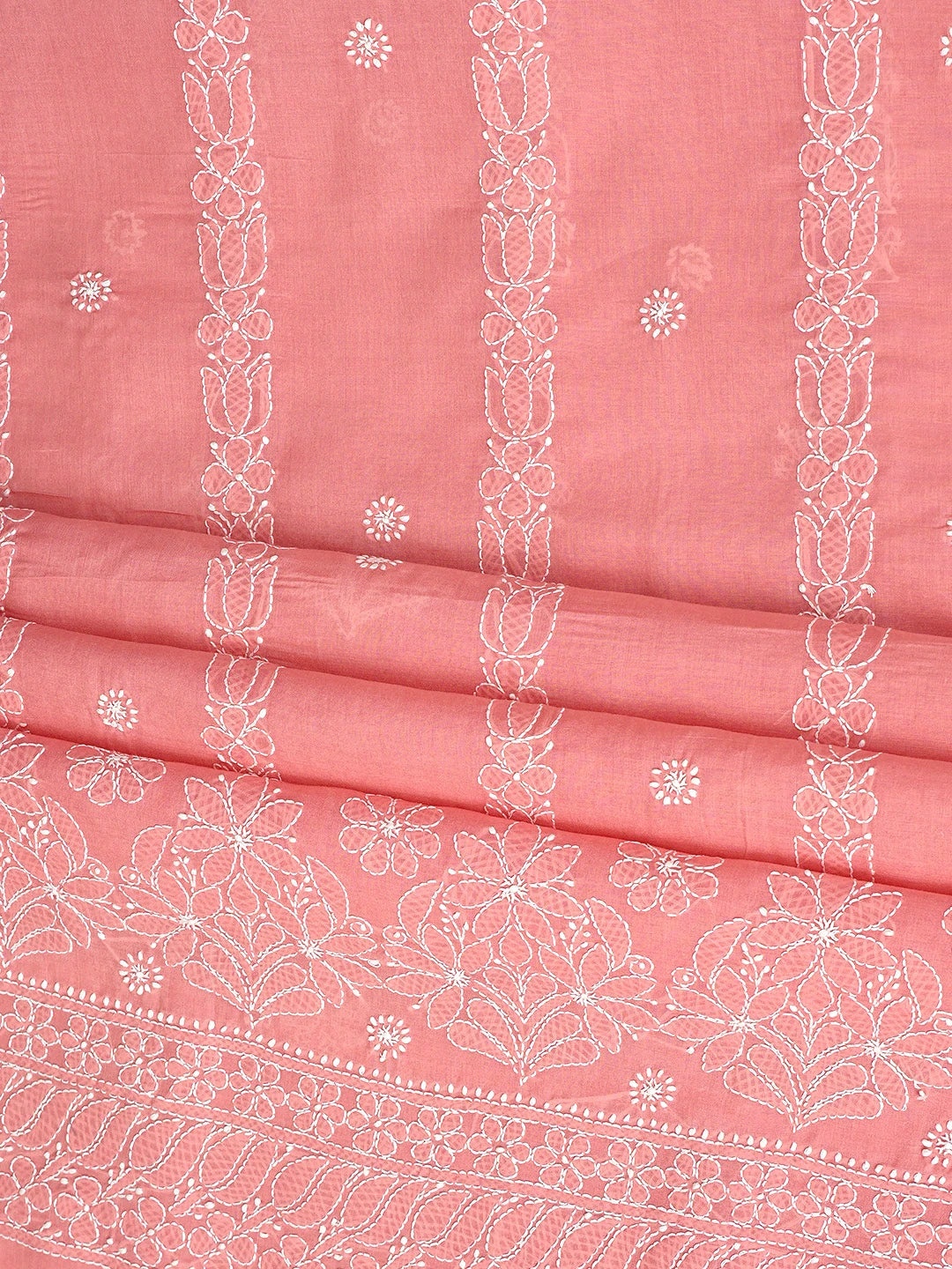 Ada Hand Embroidered Peach Cotton Lucknowi Chikankari Unstitched Suit Piece 01A881403