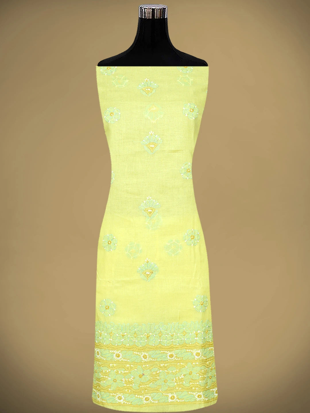Ada Hand Embroidered Yellow Cotton Lucknowi Chikankari Unstitched Suit Piece 01A879361
