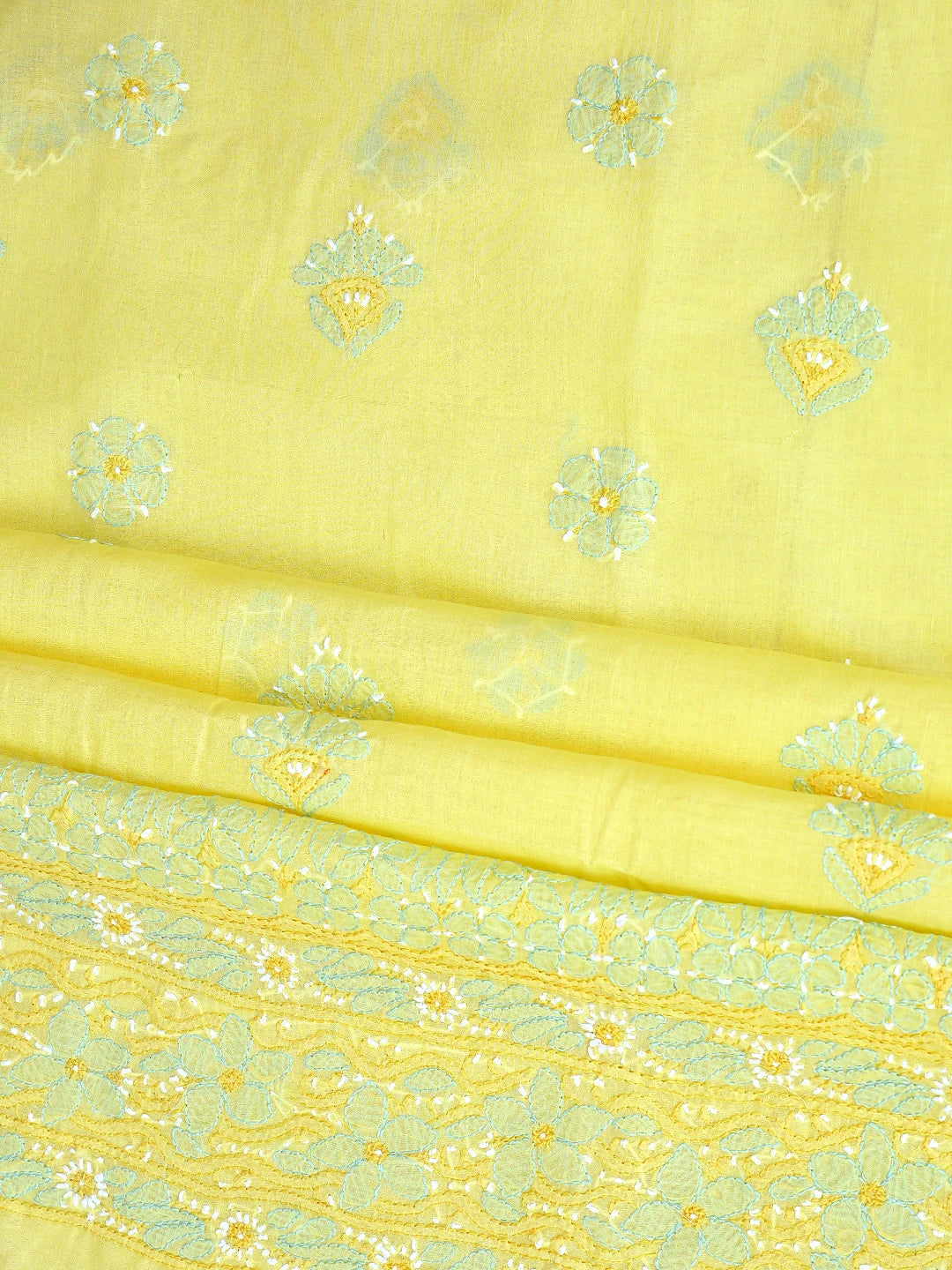 Ada Hand Embroidered Yellow Cotton Lucknowi Chikankari Unstitched Suit Piece 01A879361