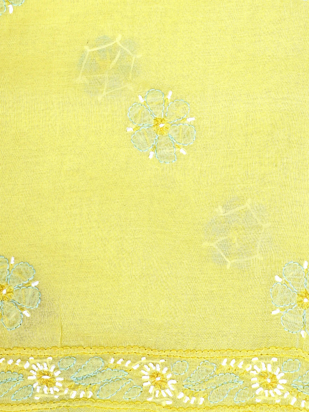 Ada Hand Embroidered Yellow Cotton Lucknowi Chikankari Unstitched Suit Piece 01A879361