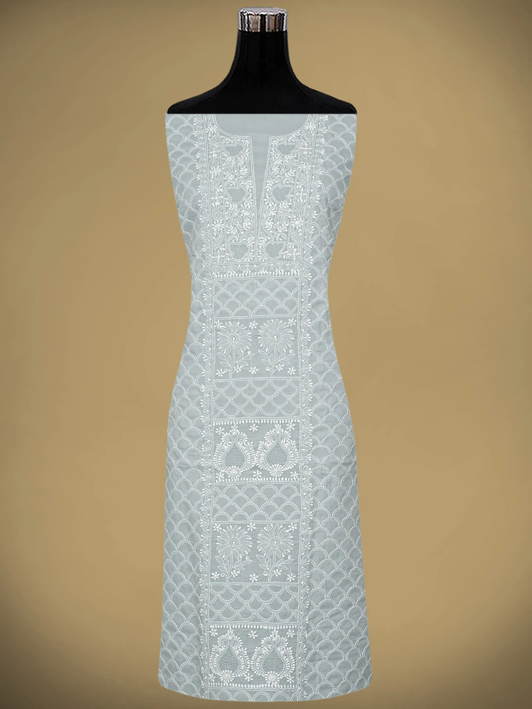 Ada Hand Embroidered Grey Cotton Lucknowi Chikankari Unstitched Suit Piece 01A869324