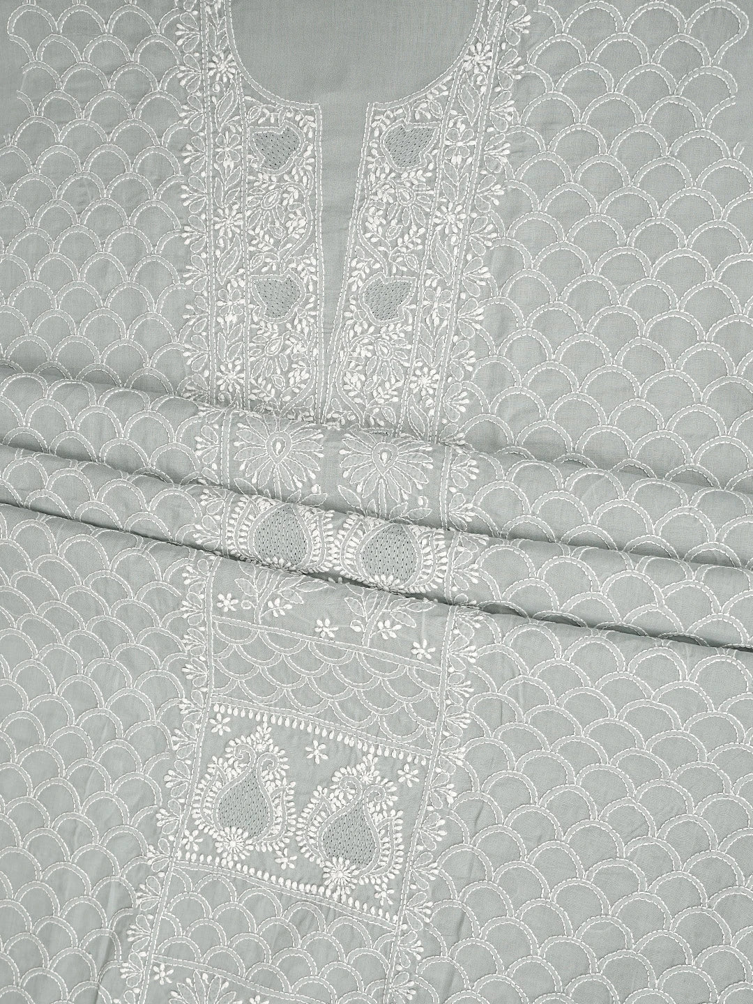 Ada Hand Embroidered Grey Cotton Lucknowi Chikankari Unstitched Suit Piece 01A869324
