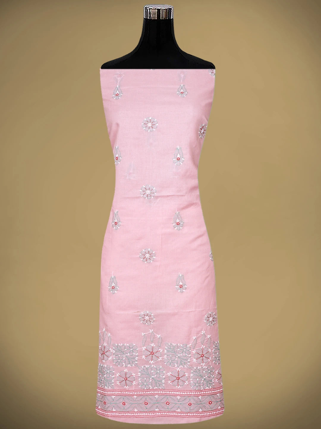 Ada Hand Embroidered Peach Cotton Lucknowi Chikankari Unstitched Suit Piece 01A882422