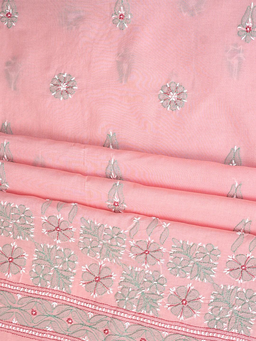 Ada Hand Embroidered Peach Cotton Lucknowi Chikankari Unstitched Suit Piece 01A882422