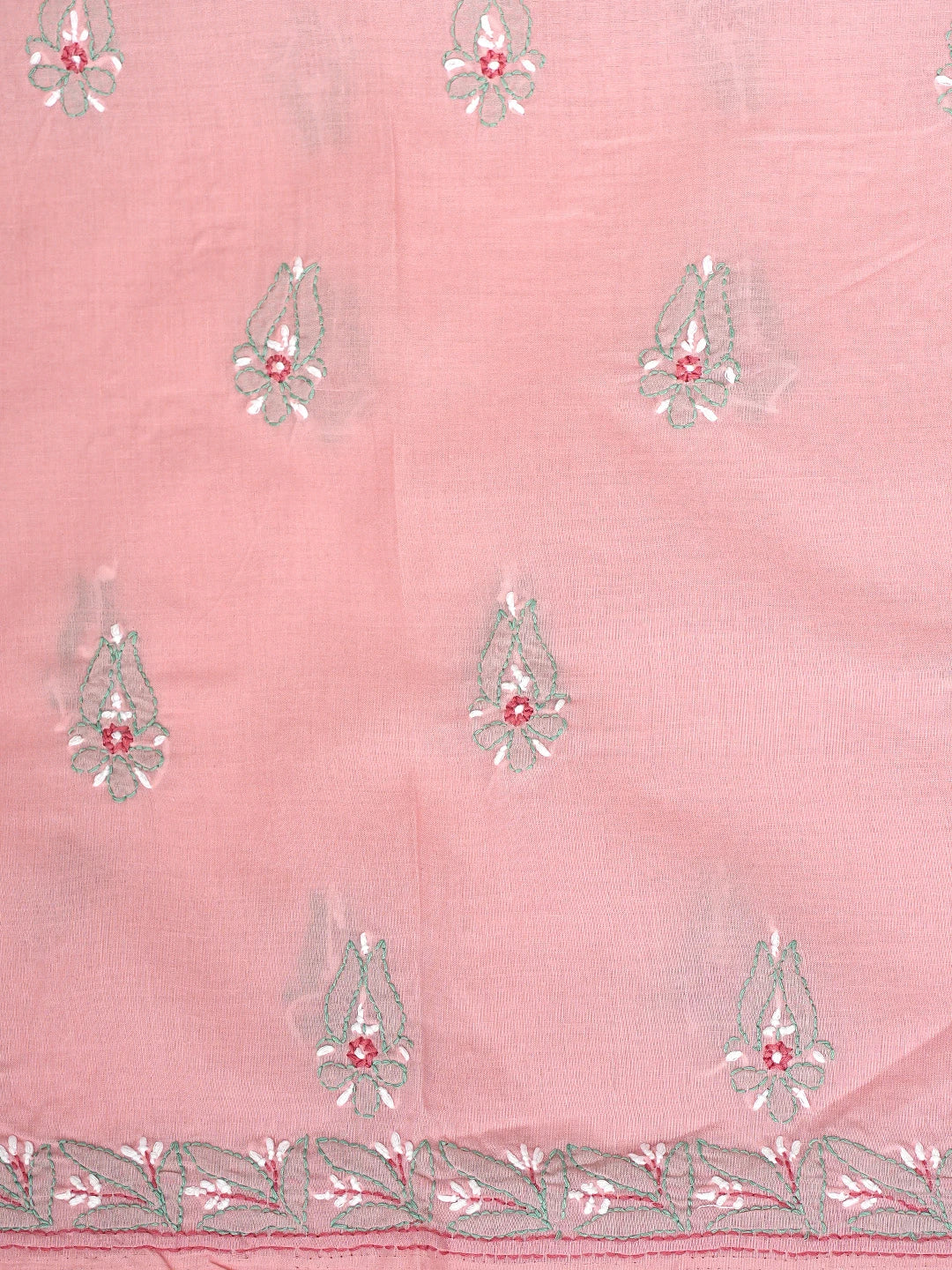 Ada Hand Embroidered Peach Cotton Lucknowi Chikankari Unstitched Suit Piece 01A882422