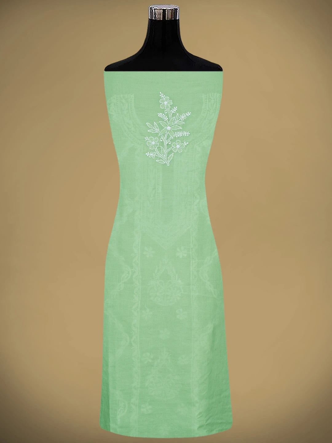 Ada Hand Embroidered Asparagus Green Cotton Lucknowi Chikankari Unstitched Suit Piece 01A869348