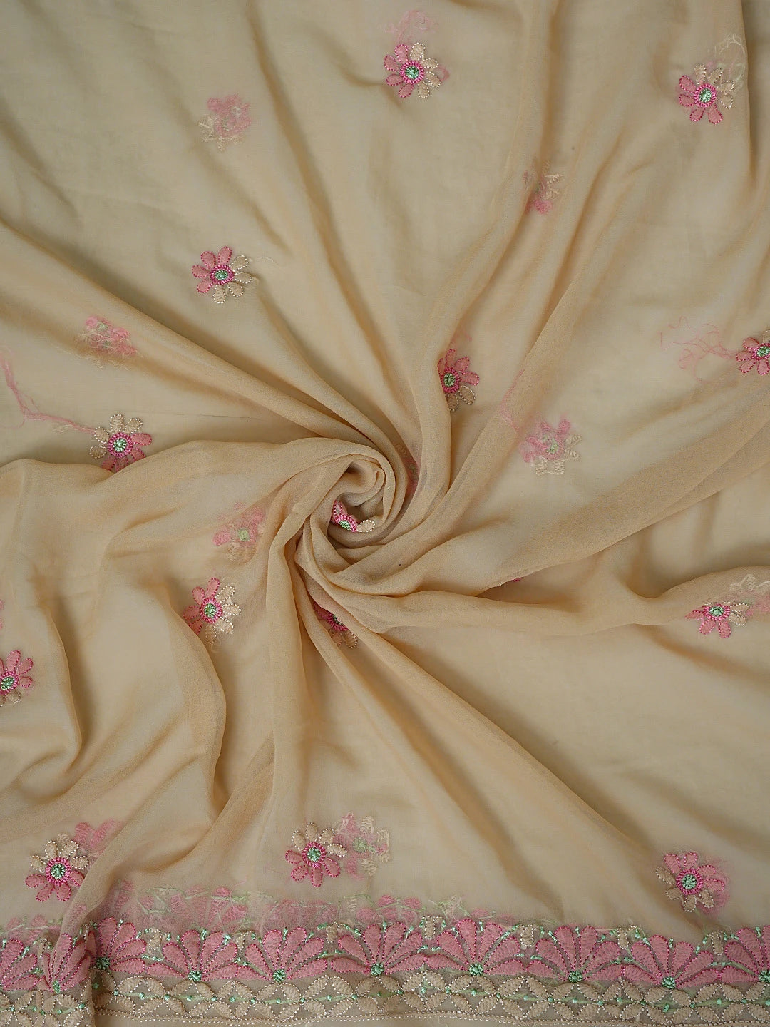 Ada Hand Embroidered Camel Brown Georgette Lucknowi Chikankari Unstitched Suit Piece 01A884045