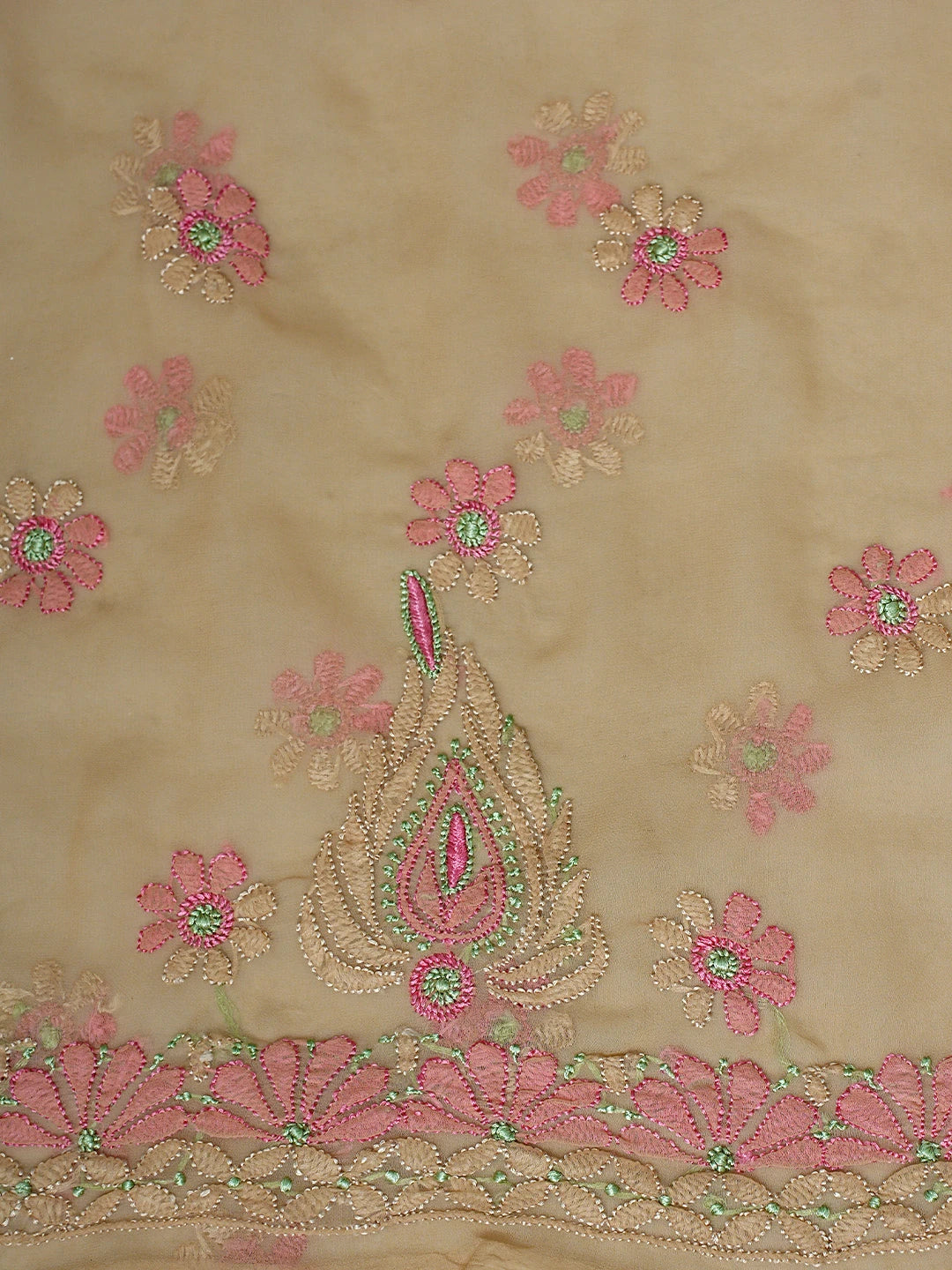 Ada Hand Embroidered Camel Brown Georgette Lucknowi Chikankari Unstitched Suit Piece 01A884045