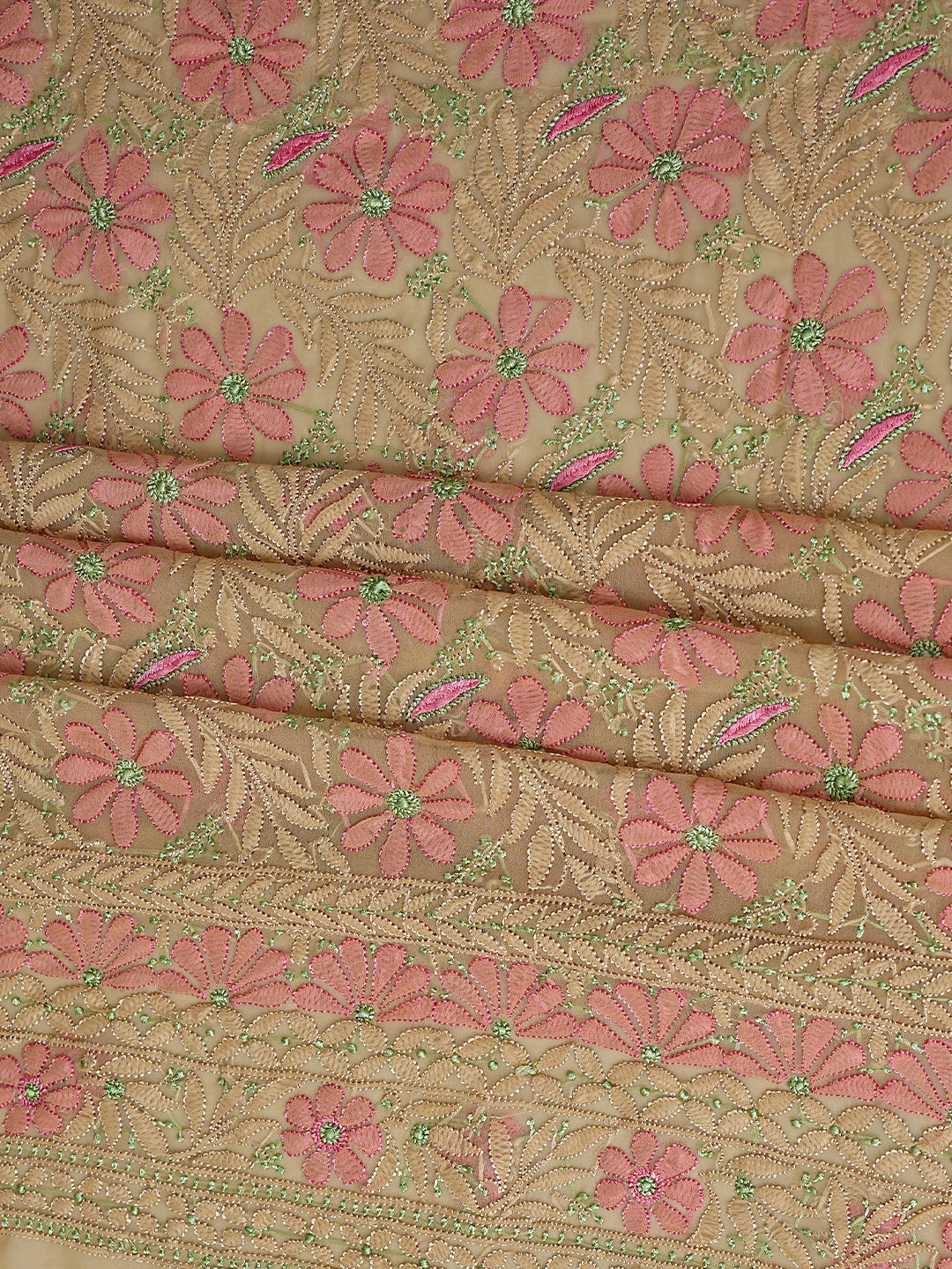 Ada Hand Embroidered Camel Brown Georgette Lucknowi Chikankari Unstitched Suit Piece 01A884045