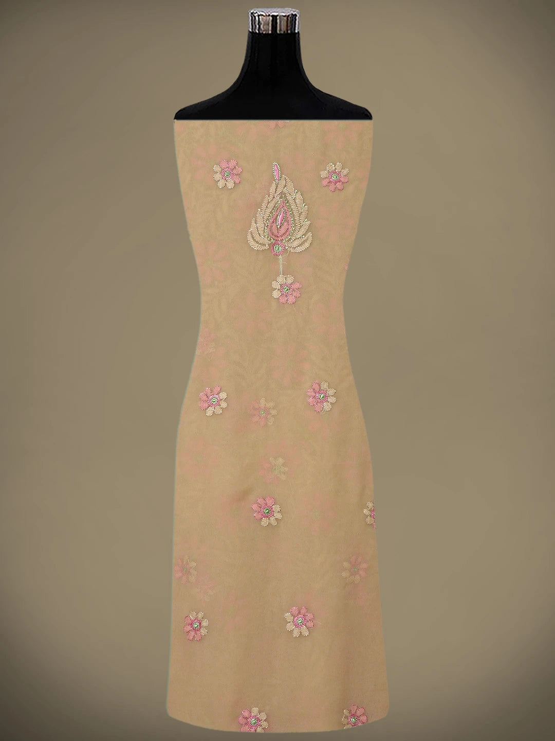Ada Hand Embroidered Camel Brown Georgette Lucknowi Chikankari Unstitched Suit Piece 01A884045