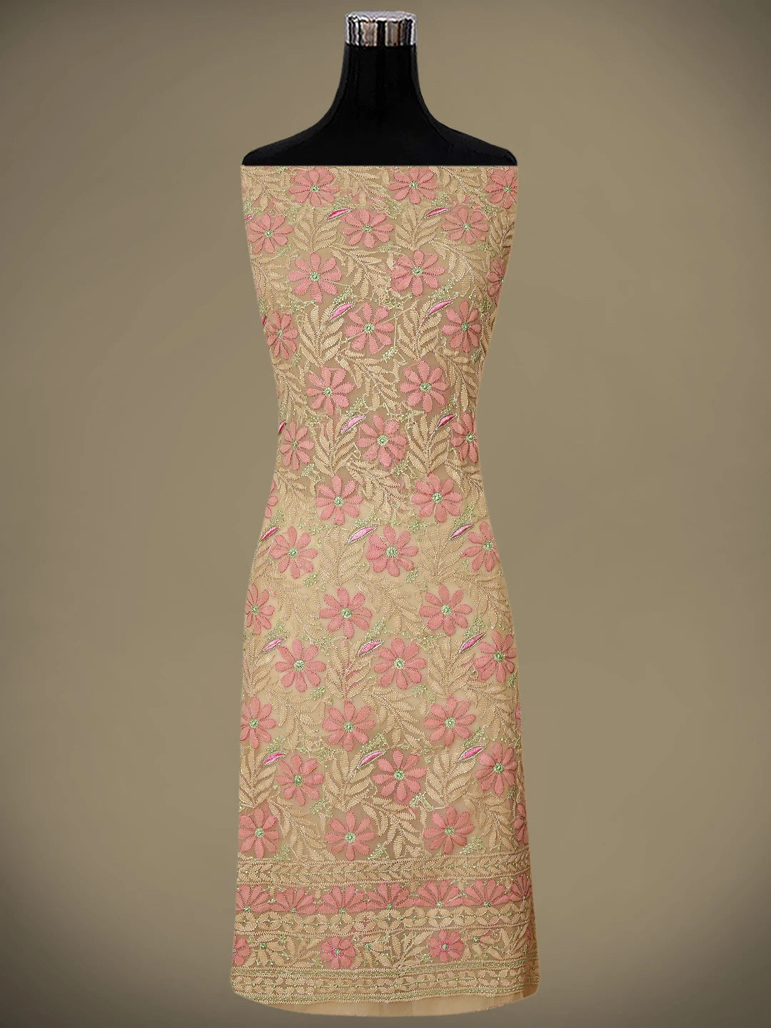 Ada Hand Embroidered Camel Brown Georgette Lucknowi Chikankari Unstitched Suit Piece 01A884045