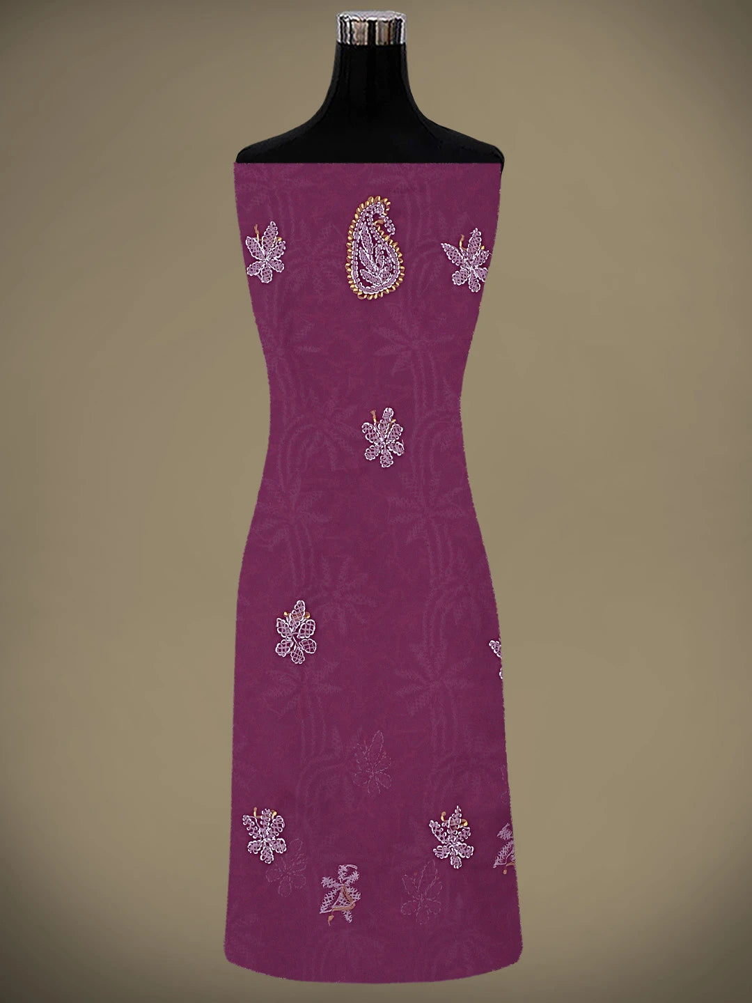 Ada Hand Embroidered Wine Georgette Lucknowi Chikankari Unstitched Suit Piece 01A872261