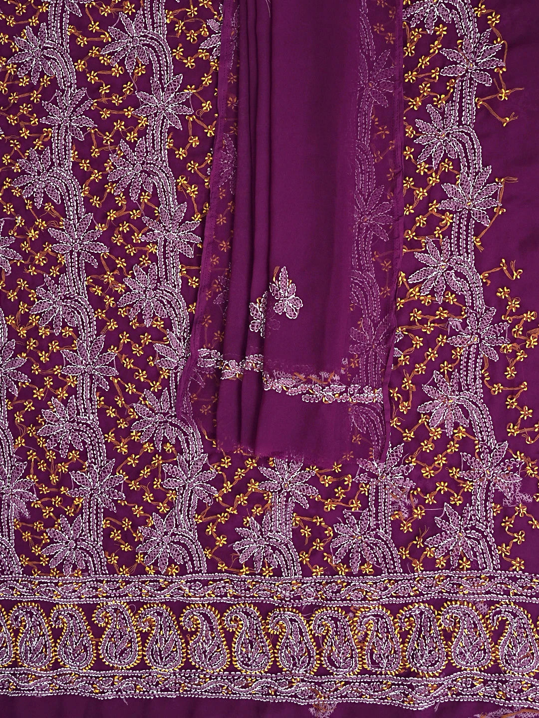 Ada Hand Embroidered Wine Georgette Lucknowi Chikankari Unstitched Suit Piece 01A872261
