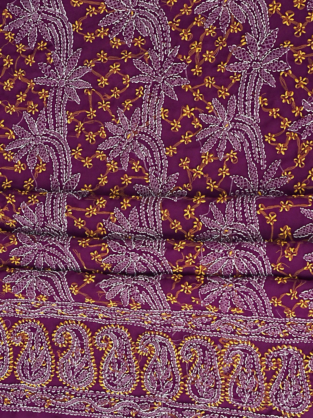 Ada Hand Embroidered Wine Georgette Lucknowi Chikankari Unstitched Suit Piece 01A872261