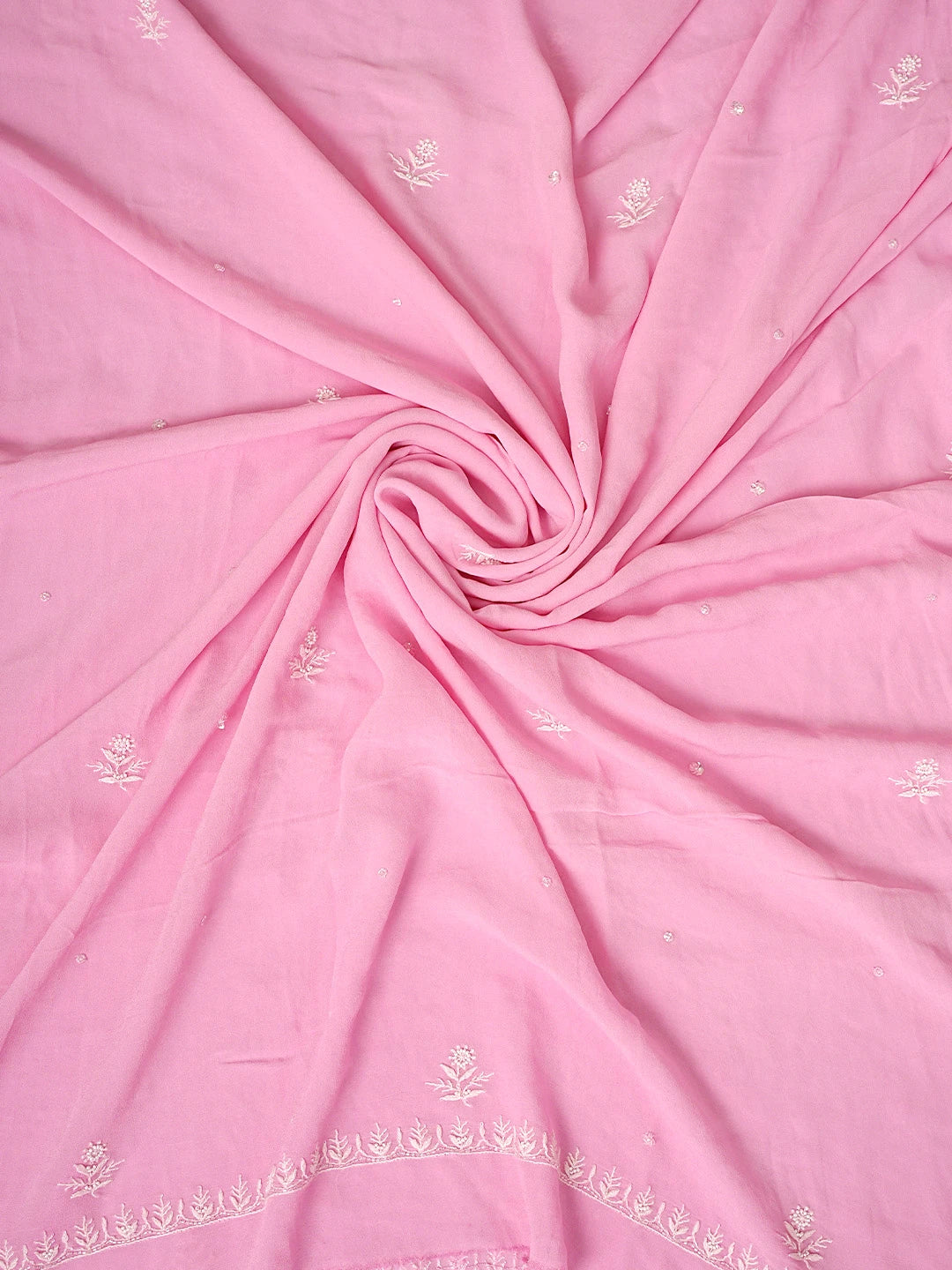 Ada Hand Embroidered Rose Pompadour Pink Viscose Georgette Lucknowi Chikankari Unstitched Kurta Dupatta Set With Cutdana Work 01A741709