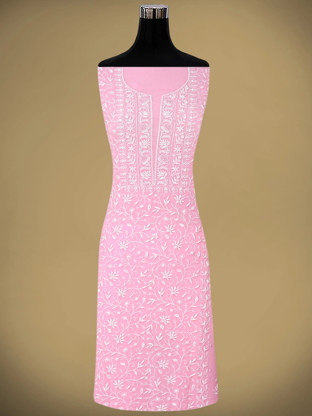 Ada Hand Embroidered Rose Pompadour Pink Viscose Georgette Lucknowi Chikankari Unstitched Kurta Dupatta Set With Cutdana Work 01A741709