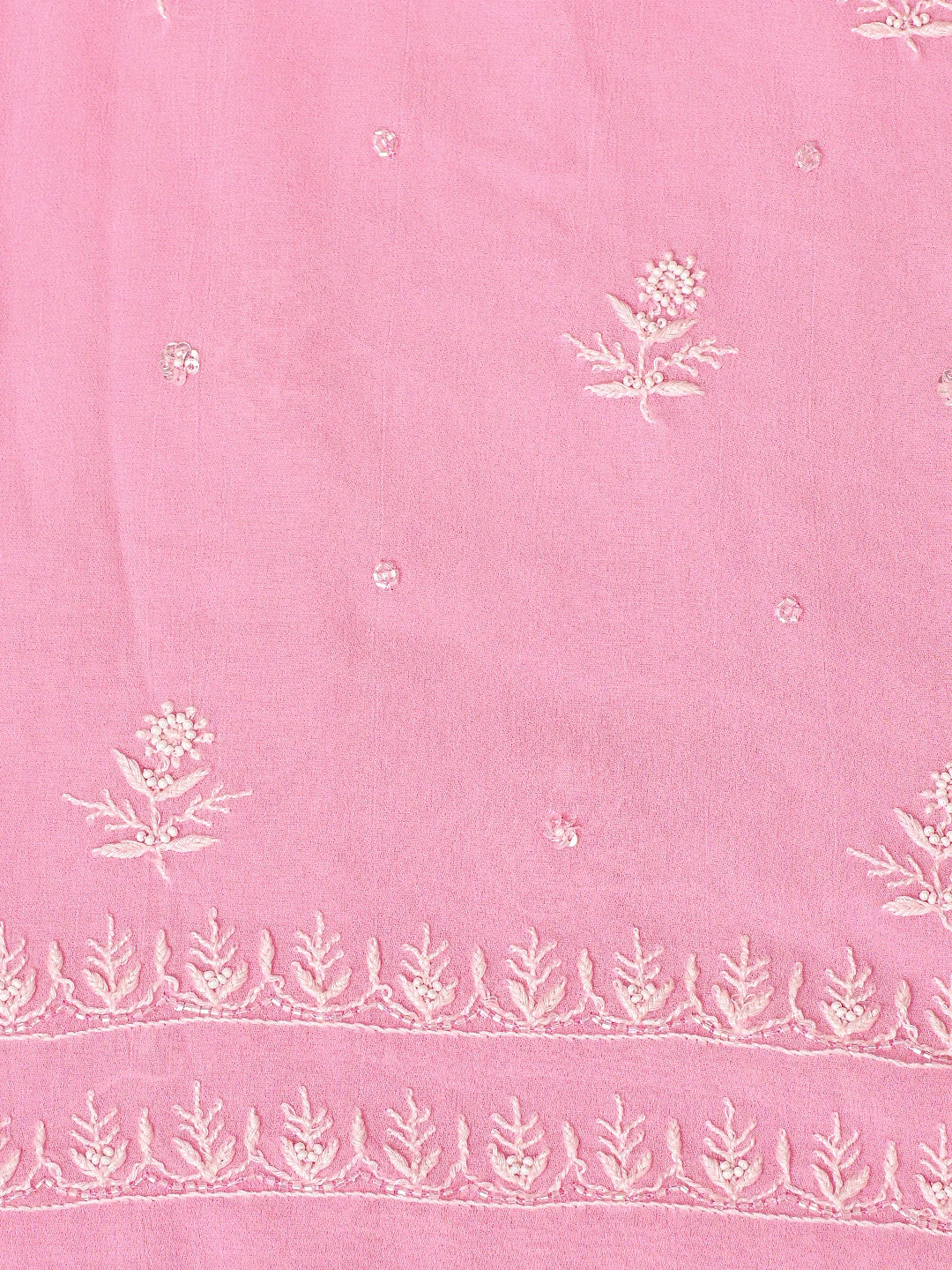 Ada Hand Embroidered Rose Pompadour Pink Viscose Georgette Lucknowi Chikankari Unstitched Kurta Dupatta Set With Cutdana Work 01A741709