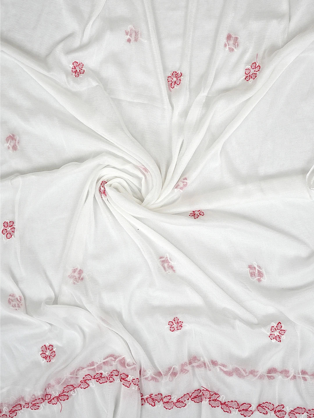 Ada Hand Embroidered Peach Cotton Lucknowi Chikankari Unstitched Suit Piece with Chiffon Dupatta 01A882738