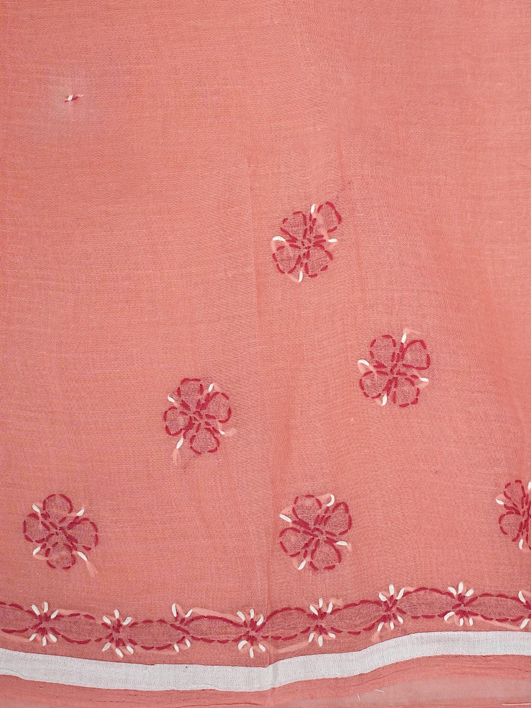 Ada Hand Embroidered Peach Cotton Lucknowi Chikankari Unstitched Suit Piece with Chiffon Dupatta 01A882738