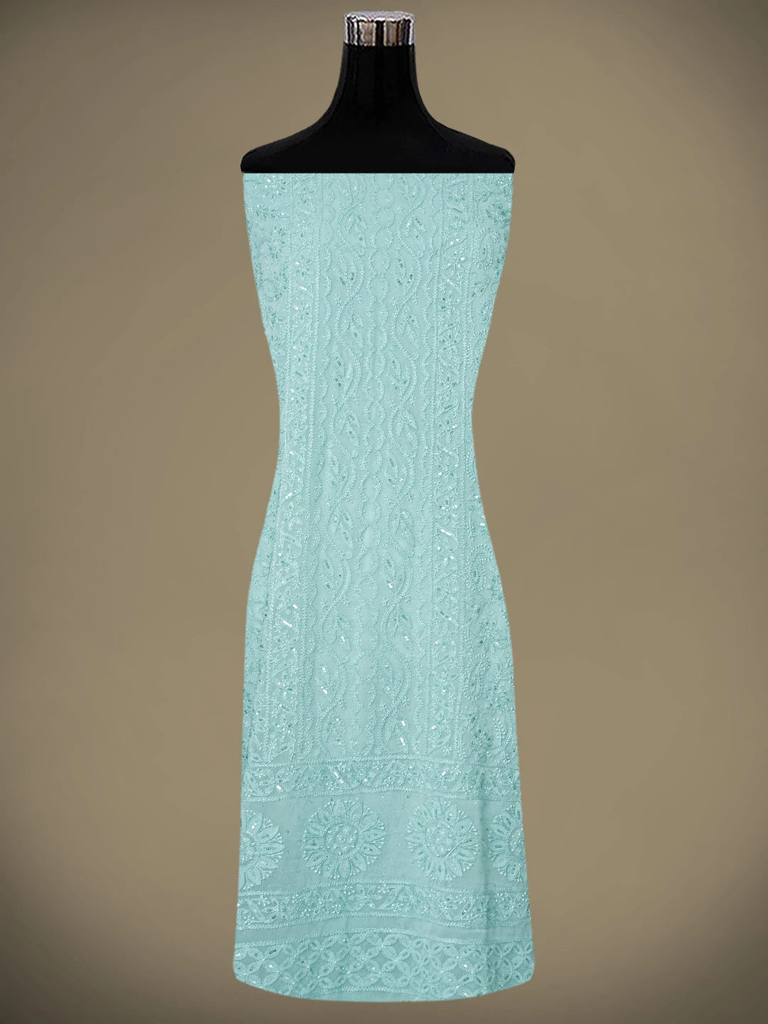 Ada Hand Embroidered Pearl Aqua Green Viscose Georgette Lucknowi Chikankari Unstitched Kurta Dupatta Set With Sequinned Work 01A811762