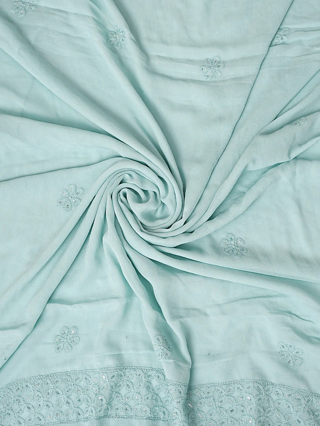Ada Hand Embroidered Pearl Aqua Green Viscose Georgette Lucknowi Chikankari Unstitched Kurta Dupatta Set With Sequinned Work 01A811762