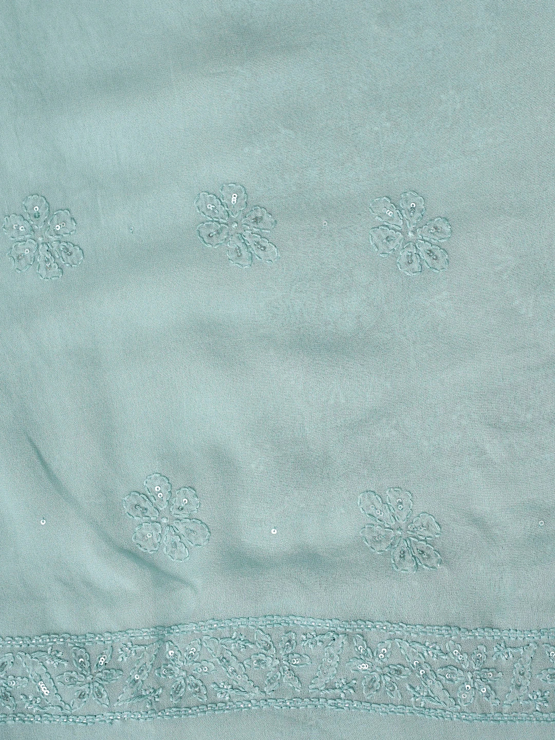 Ada Hand Embroidered Pearl Aqua Green Viscose Georgette Lucknowi Chikankari Unstitched Kurta Dupatta Set With Sequinned Work 01A811762